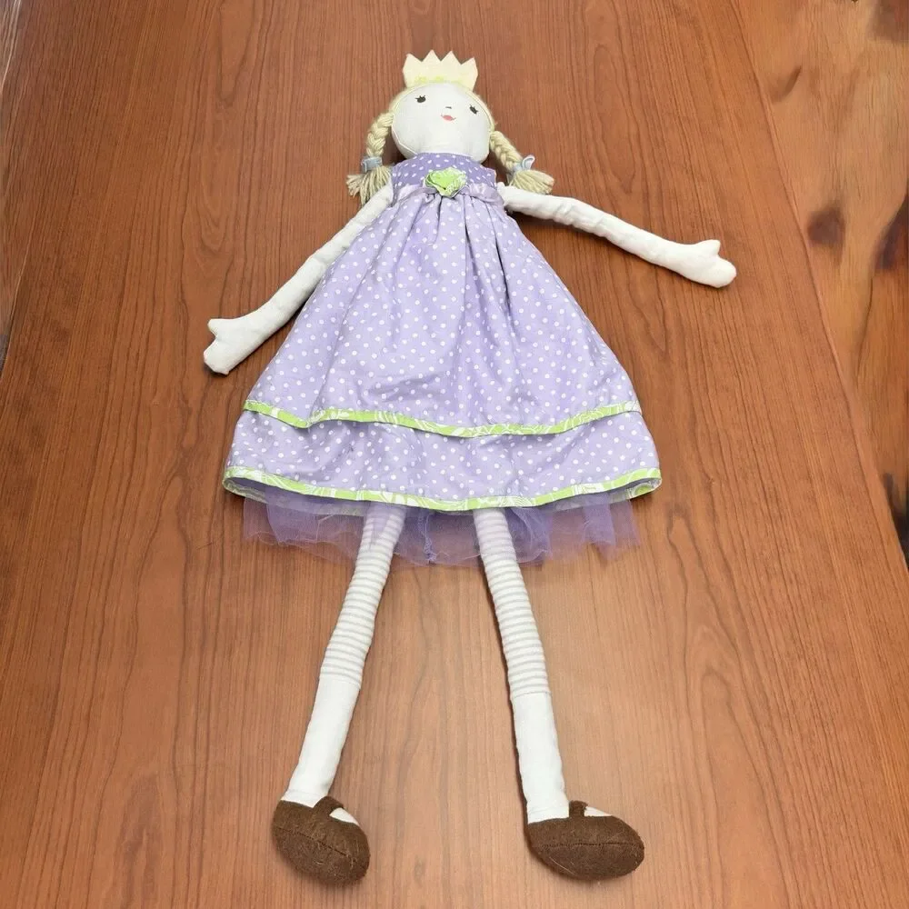 Pottery Barn Kids Princess Doll 30” Purple Polka Dot Cloth Plush 2011 PBK
